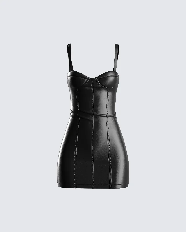 Off - the - Shoulder Women Dress for a Romantic and Feminine LookAlara Black Vegan Leather Dress