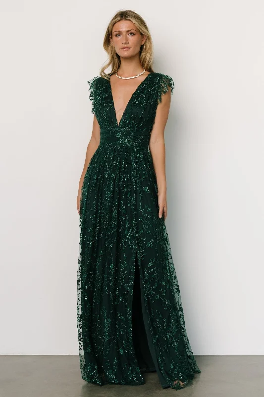 Long - Sleeve Women Dress in Velvet for a Luxurious Winter LookArlene Shimmer Gown | Emerald