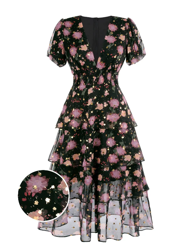 Sheath Women Dress with a Tailored Fit for a Professional LookBlack 1950s Lace Flowers Swing Dress