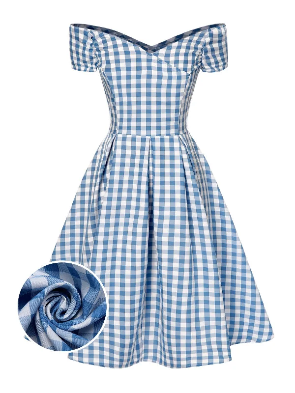 Wrap - Style Women Dress with Adjustable Fit for All Body TypesBlue 1950s Plaid Swing Dress