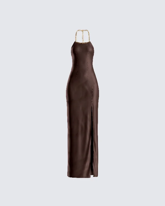 Mermaid - Style Women Dress with a Fitted Silhouette for Special OccasionsClaude Brown Satin Gown