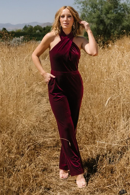 Pleated Women Dress with a Timeless and Elegant TextureCleopatra Velvet Jumpsuit | Burgundy