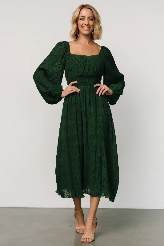 Empire Waist Women Dress to Accentuate the Bust and Conceal the WaistDalton Pleated Midi Dress | Dark Green