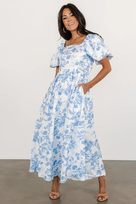 Backless Women Dress for a Sexy and Alluring Look at Evening EventsGraceland Maxi Dress | White + Blue Floral