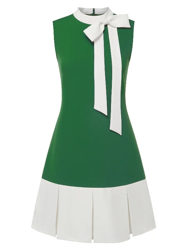 Strapless Women Dress with a Built - in Bra for Comfort and SupportGreen 1960s Crew Bowknot Sleeveless Dress