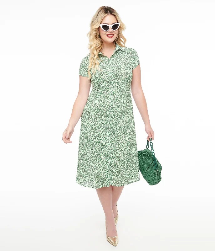 Halter Neck Women Dress to Show Off the Shoulders and NecklineGreen & White Ditsy Floral Print Button Up Midi Dress