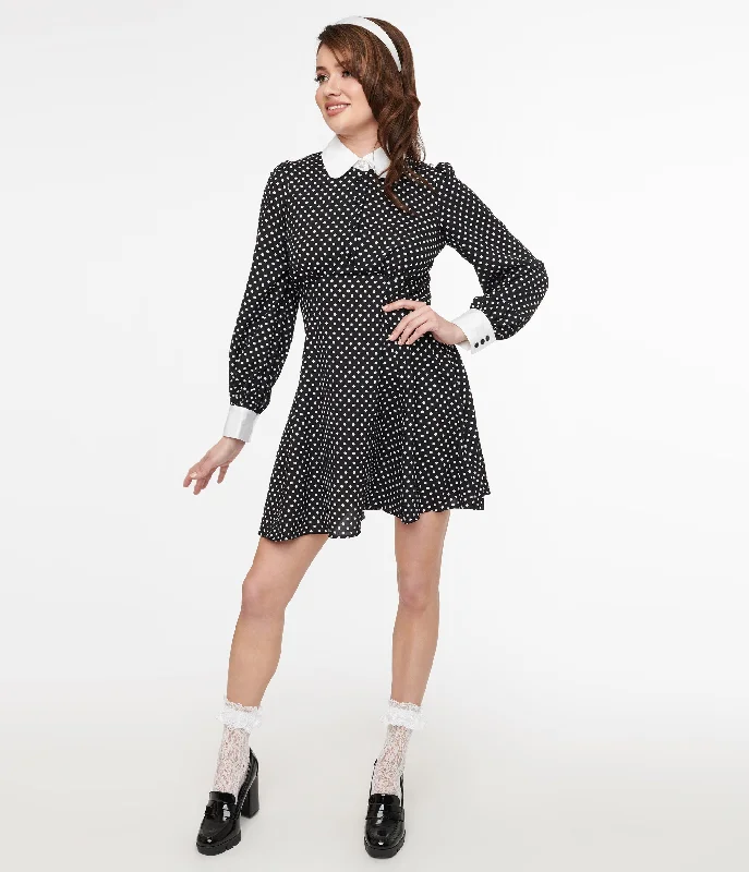 Long - Sleeve Women Dress in Velvet for a Luxurious Winter LookHell Bunny 1960s Black & White Polka Dot Naomi Mini Dress