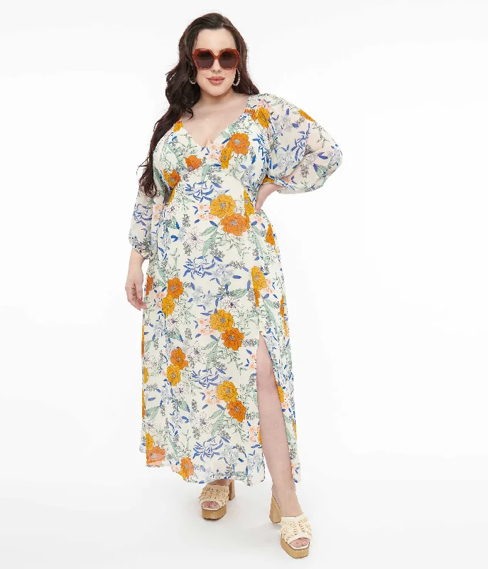 Wrap - Style Women Dress with Adjustable Fit for All Body TypesIvory & Multicolor Floral Maxi Dress