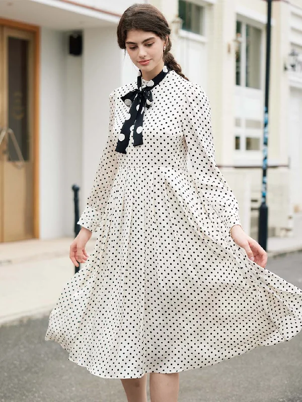 Wrap - Style Women Dress with Adjustable Fit for All Body Types【Final Sale】Kamilah Vintage Mock Neck Balloon Sleeve Polka Dot Dress