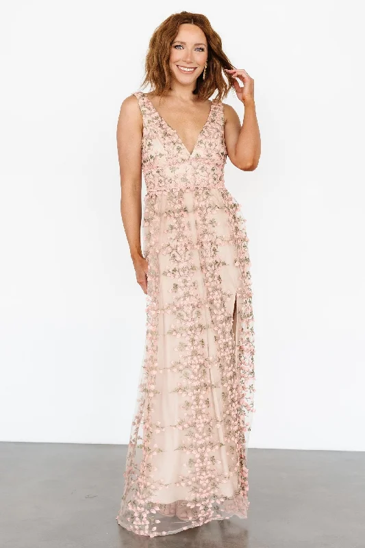 Off - the - Shoulder Women Dress for a Romantic and Feminine LookKassia Applique Maxi Dress | Nude + Pink