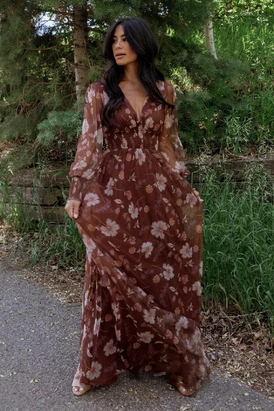 Backless Women Dress for a Sexy and Alluring Look at Evening EventsLayla Tulle Maxi Dress | Chestnut Floral