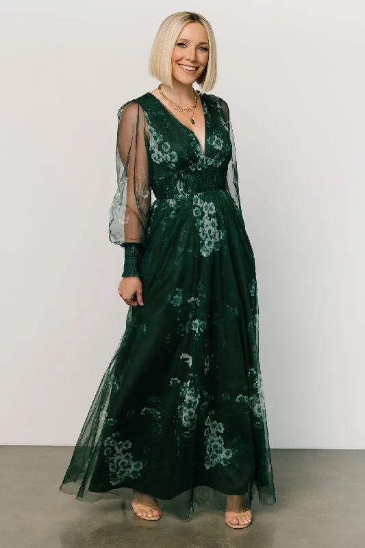 Lace - Embellished Women Dress for an Elegant and Sophisticated AppearanceLayla Tulle Maxi Dress | Dark Green Multi