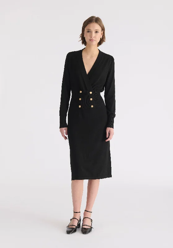 Strapless Women Dress with a Built - in Bra for Comfort and SupportLong Sleeve Knitted Button Wrap Dress