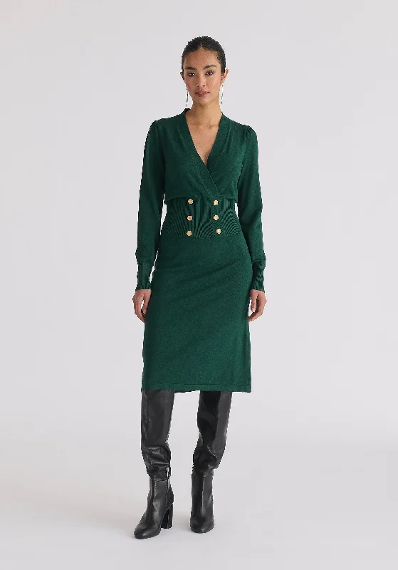 Long - Sleeve Women Dress in Velvet for a Luxurious Winter LookLong Sleeve Knitted Button Wrap Dress