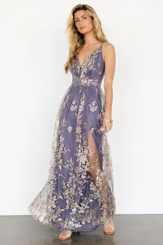 Mini Women Dress with a Short Hem for a Young and Trendy StyleLucienne Shimmer Maxi Gown | Blue + Gold