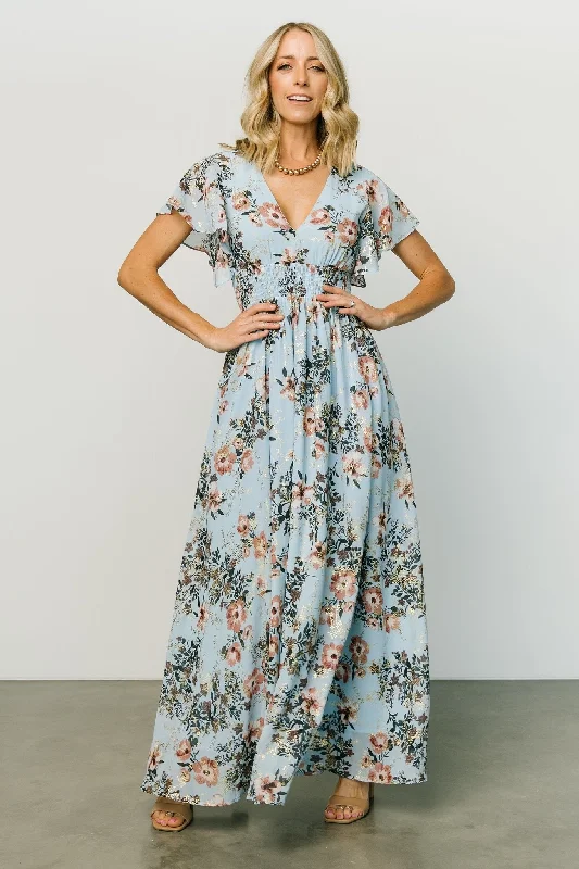 Shift Women Dress with a Simple and Classic Design for Everyday WearLynlee Metallic Maxi Dress | Light Blue