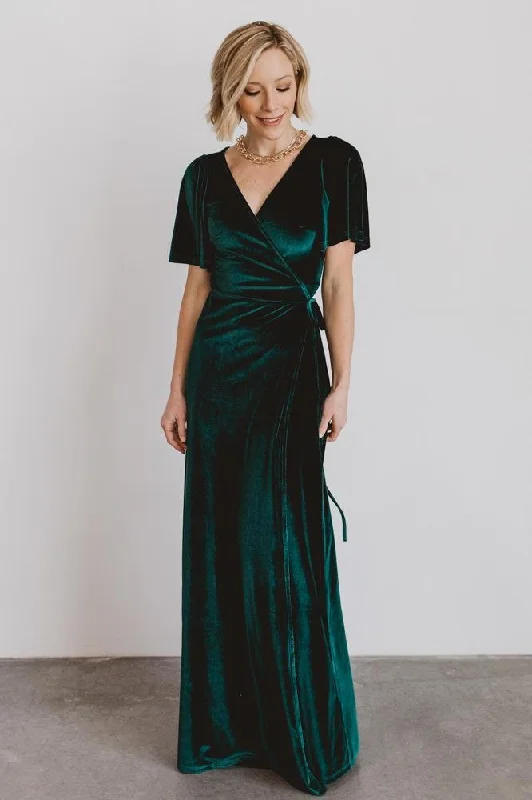 Shift Women Dress with a Simple and Classic Design for Everyday WearMeghan Velvet Wrap Maxi Dress | Emerald