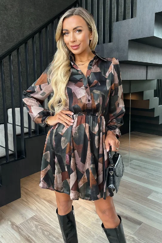 Lace - Embellished Women Dress for an Elegant and Sophisticated AppearanceMulti Abstract Print Long Sleeve Mini Skater Dress