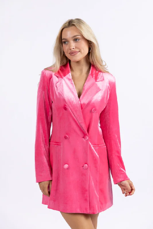 Pleated Women Dress with a Timeless and Elegant TextureNever Bothered Me Pink Blazer Style Velvet Dress