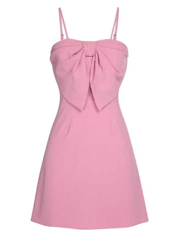 Shift Women Dress with a Simple and Classic Design for Everyday WearPink 1950s Solid Spaghetti Straps Bow Dress