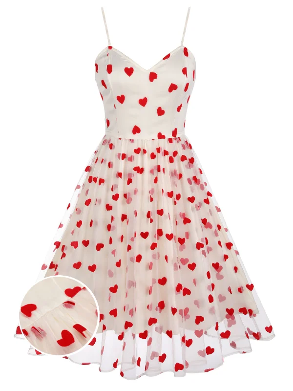 Off - the - Shoulder Women Dress for a Romantic and Feminine LookHeart 1950s Mesh Sling Dress