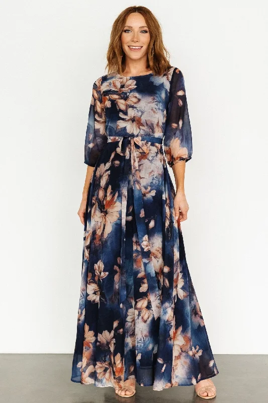 Sleeveless Women Dress in Bright Colors for Summer PartiesRebecca Maxi Dress | Dark Blue Floral