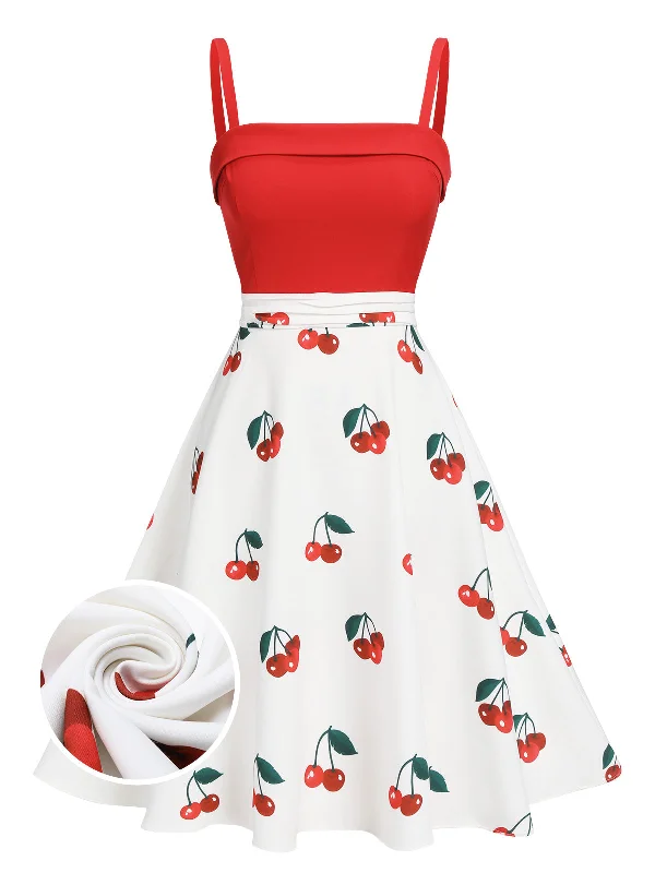 Empire Waist Women Dress to Accentuate the Bust and Conceal the WaistRed 1950s Cherry Spaghetti Strap Dress