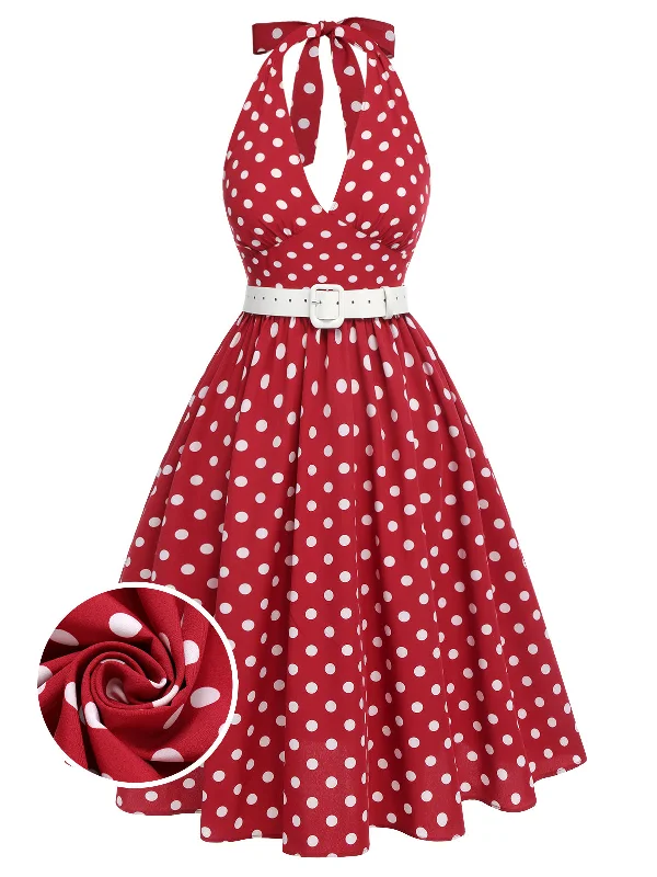 Sheath Women Dress with a Tailored Fit for a Professional LookRed 1950s Polka Dot Halter Dress