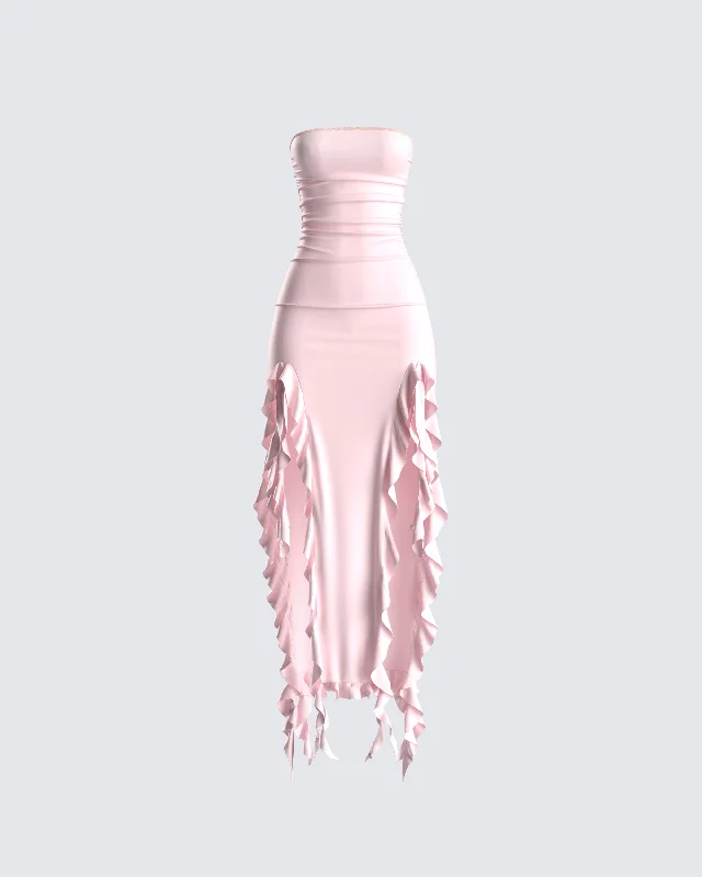 Ruffled Women Dress with Multiple Layers for a Playful and Girly StyleSadira Pink Strapless Ruffle Dress