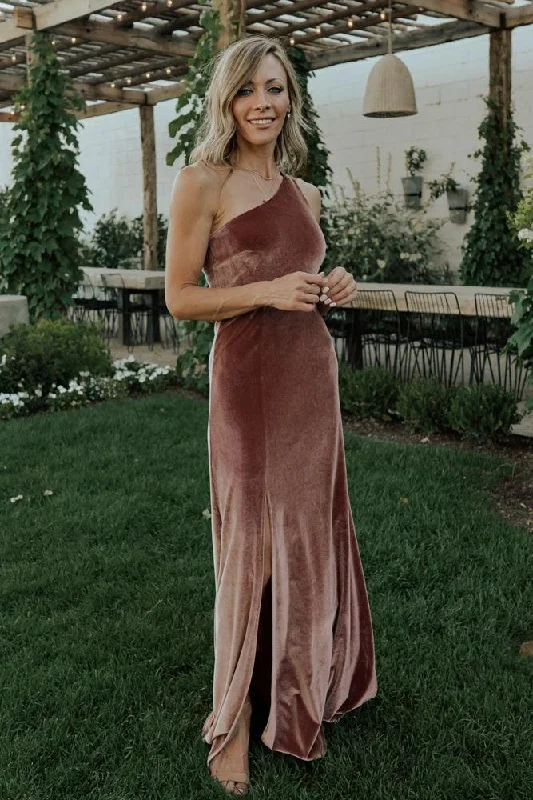 Mermaid - Style Women Dress with a Fitted Silhouette for Special OccasionsTatiana Velvet One Shoulder Maxi Dress | Rose