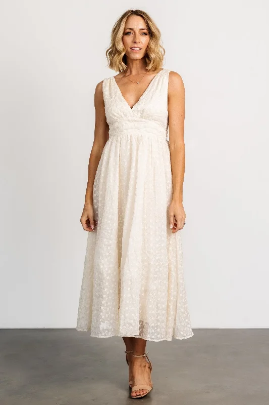 Ruffled Women Dress with Multiple Layers for a Playful and Girly StyleThalia Embroidered Tank Midi Dress | Vintage Cream