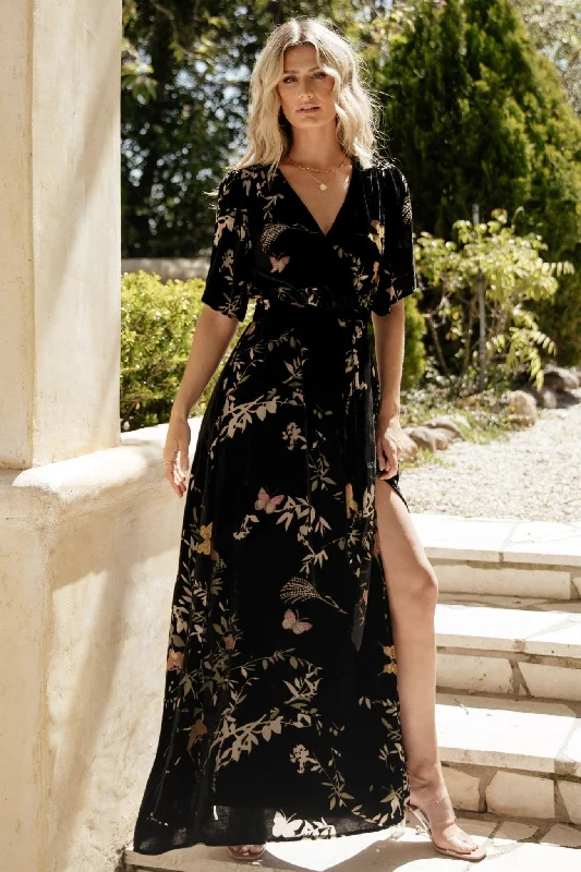 Lace - Embellished Women Dress for an Elegant and Sophisticated AppearanceUma Velvet Maxi Dress | Black Butterfly Print