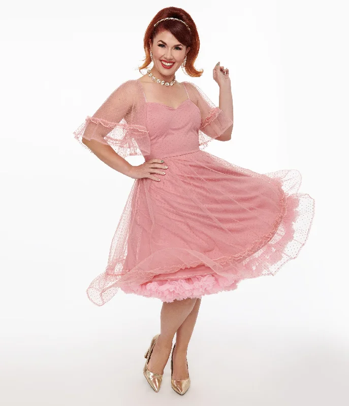 Strapless Women Dress with a Built - in Bra for Comfort and SupportUnique Vintage 1950s Rose Ruffle Sweetheart Swing Dress