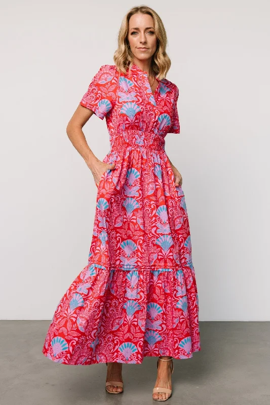 Ruffled Women Dress with Multiple Layers for a Playful and Girly StyleVera Maxi Dress | Red Multi Print