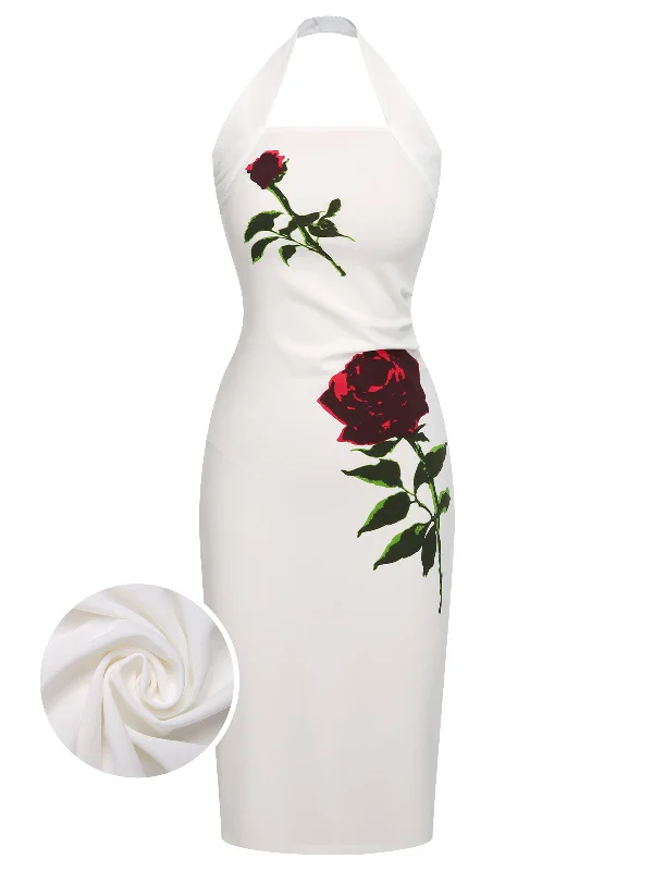 Shift Women Dress with a Simple and Classic Design for Everyday WearWhite 1960s Halter Rose Wrap Dress