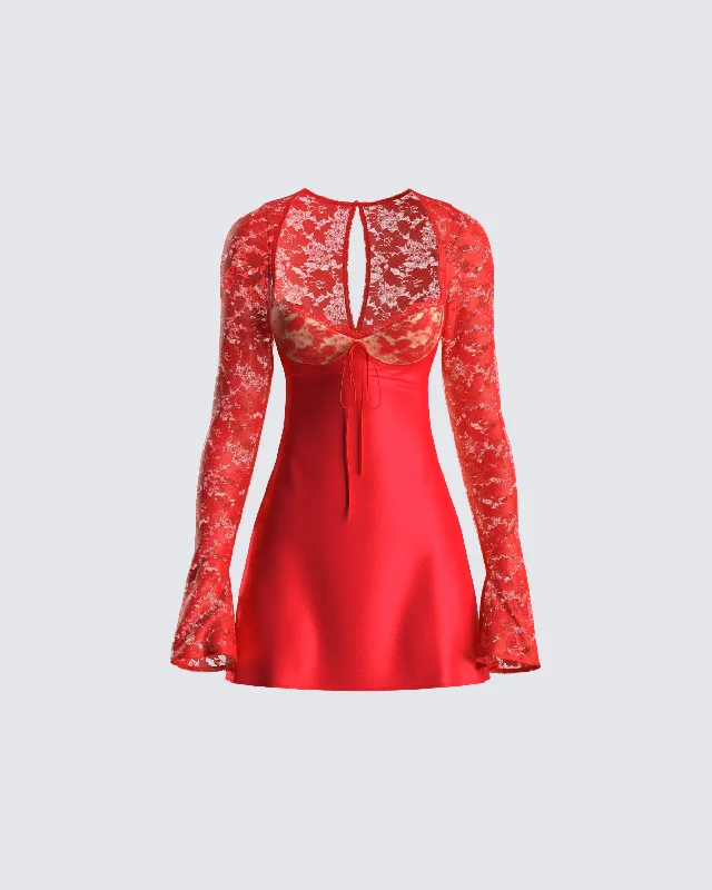 Ball Gown Women Dress with a Full Skirt for a Princess - like LookWillis Red Lace Mini Dress