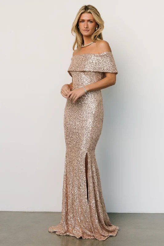 Mermaid - Style Women Dress with a Fitted Silhouette for Special OccasionsYvonne Off Shoulder Sequin Gown | Champagne