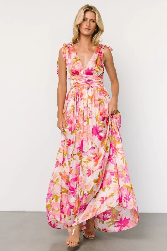 Ruffled Women Dress with Multiple Layers for a Playful and Girly StyleZoe Tie Maxi Dress | Pink Multi