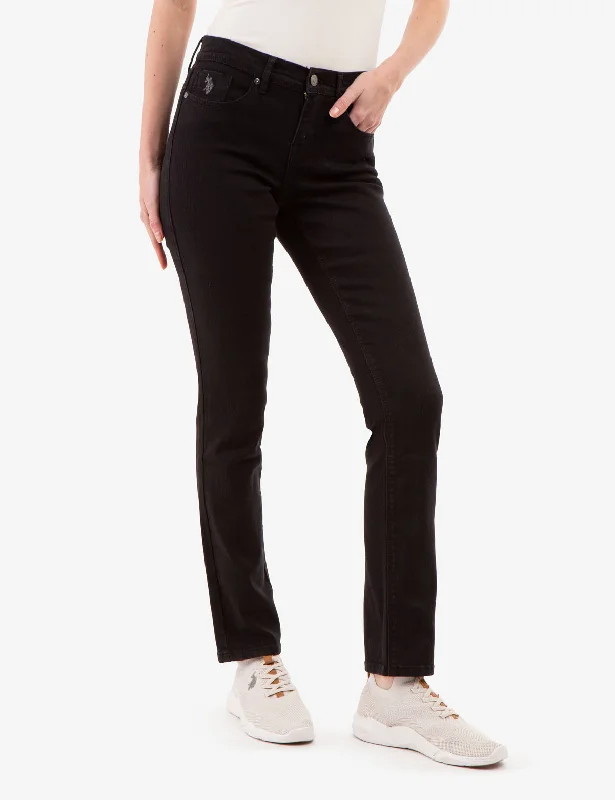 High - rise flare women jeans for a 70s - inspired lookMID RISE SLIM STRAIGHT JEANS