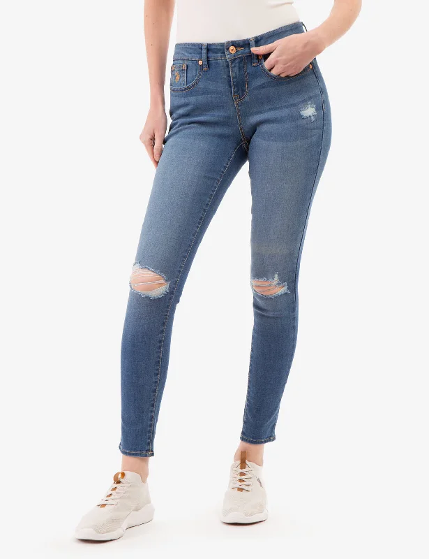 Embroidered women jeans with intricate patternsMID RISE SUPER SKINNY JEGGING