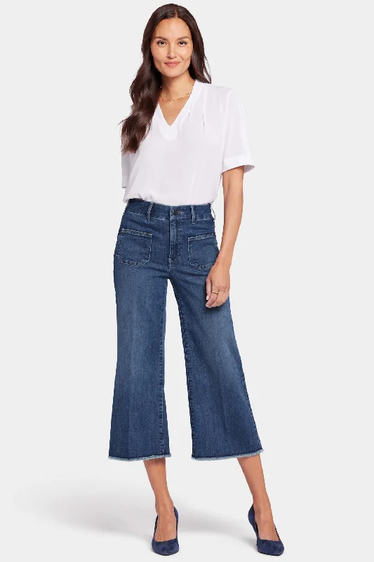 Button - fly women jeans with a traditional touchPatchie Wide Leg Capri Jeans In Petite - Fanciful