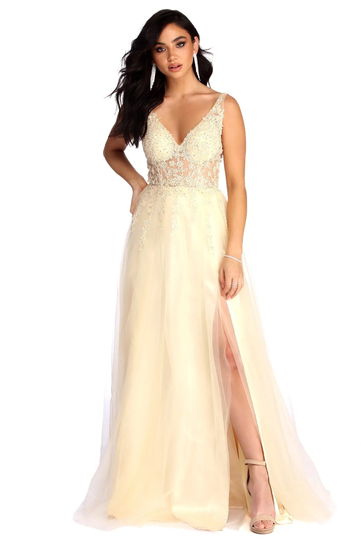 Ball Gown Women Dress with a Full Skirt for a Princess - like LookAlisha High Slit Ball Gown