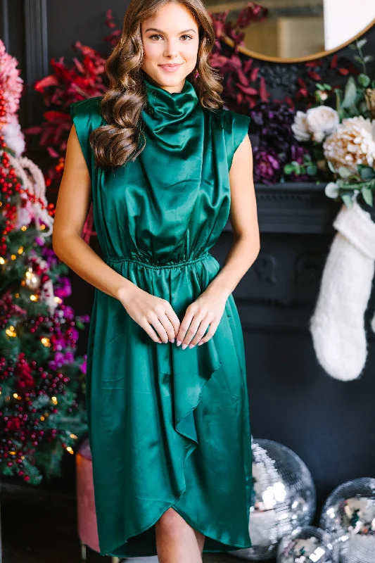 Empire Waist Women Dress to Accentuate the Bust and Conceal the WaistAll Eyes On You Emerald Green Satin Midi Dress