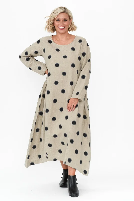 Wrap - Style Women Dress with Adjustable Fit for All Body TypesAlpine Navy Spot Cotton Linen Dress