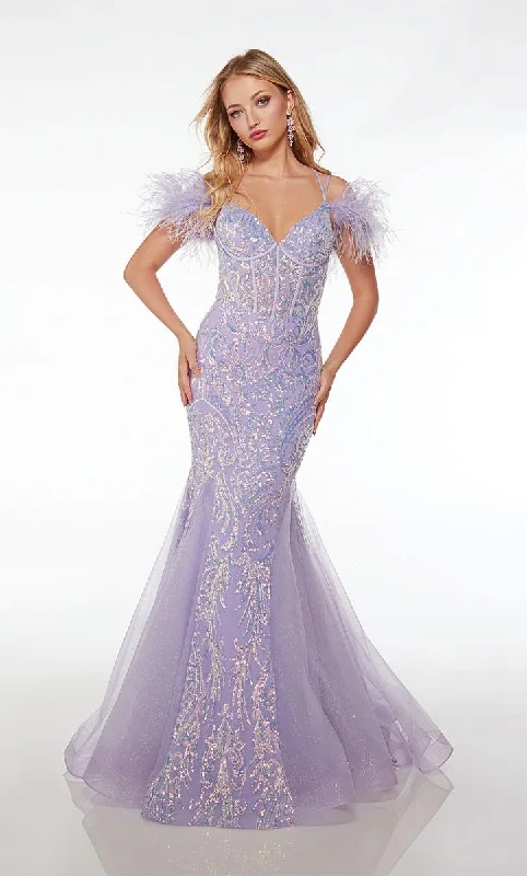 Lace - Embellished Women Dress for an Elegant and Sophisticated AppearanceAlyce Paris Feather Off Shoulder Prom Dress 61653