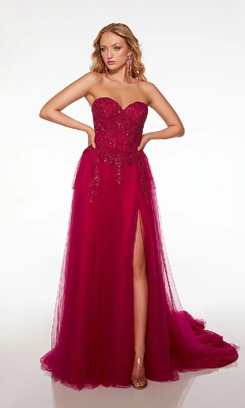 Strapless Women Dress with a Built - in Bra for Comfort and SupportAlyce Paris Lace A-Line Prom Dress 61723