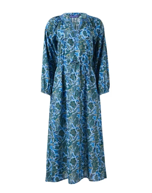 Pleated Women Dress with a Timeless and Elegant TextureAmalfi Blue Print Cotton Dress