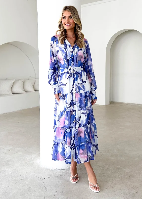 Halter Neck Women Dress to Show Off the Shoulders and NecklineAmelie Maxi Dress - Blue Watercolour