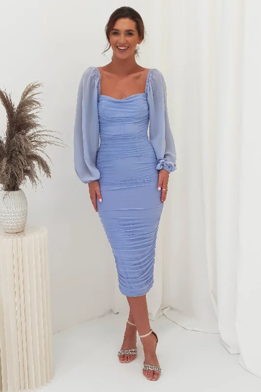 Plus Size Women Dress with a Flattering A - Line Cut for Comfort and StyleArletta Long Sleeve Midi Dress | Dusty Blue