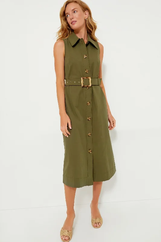 Pleated Women Dress with a Timeless and Elegant TextureArmy Green Sleeveless Chamberlin Dress